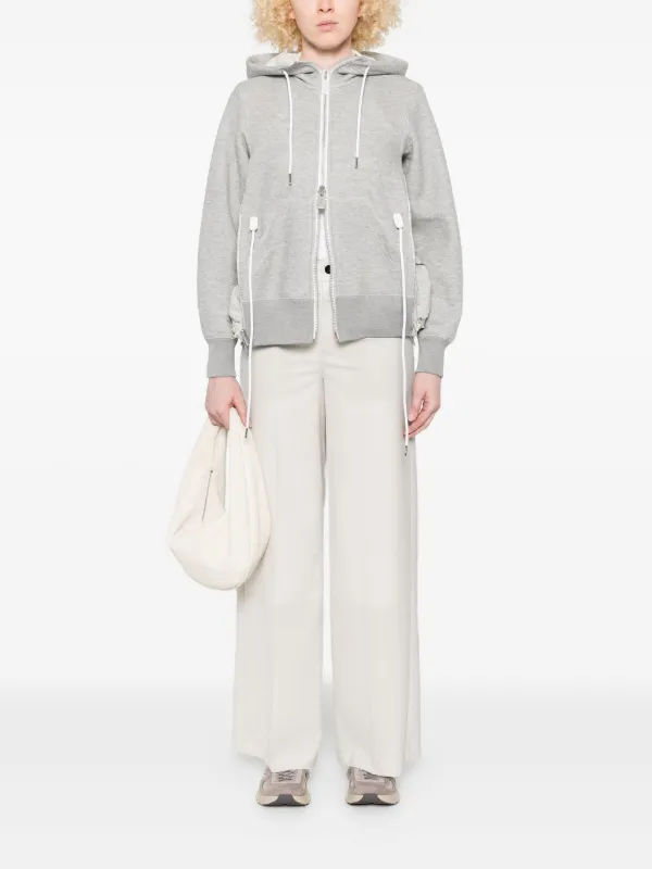 Sacai Sponge Sweat Panelled zip-up Hoodie | Grey | FARFETCH