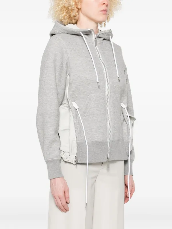 Sacai Sponge Sweat Panelled zip-up Hoodie | Grey | FARFETCH