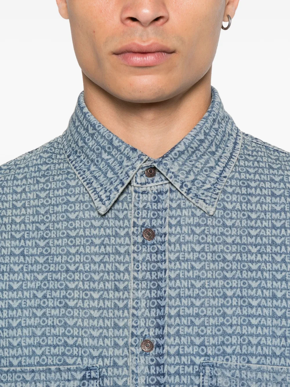 Emporio Armani Denim overhemd met logoprint Blauw