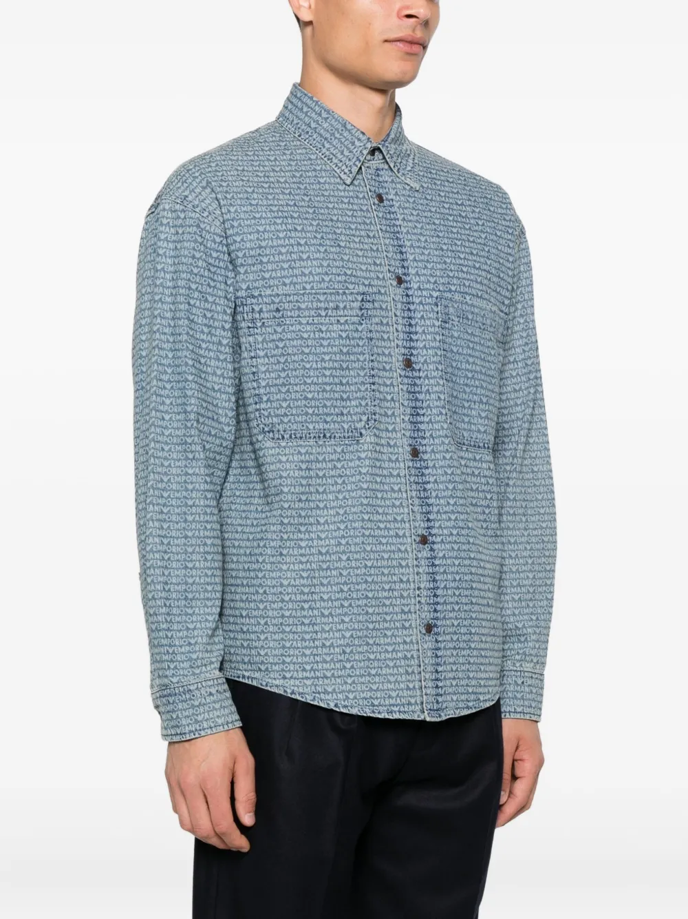 Emporio Armani Denim overhemd met logoprint Blauw