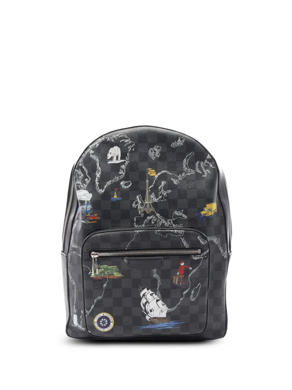 2019 Josh Graphite Map Damier-leather backpack