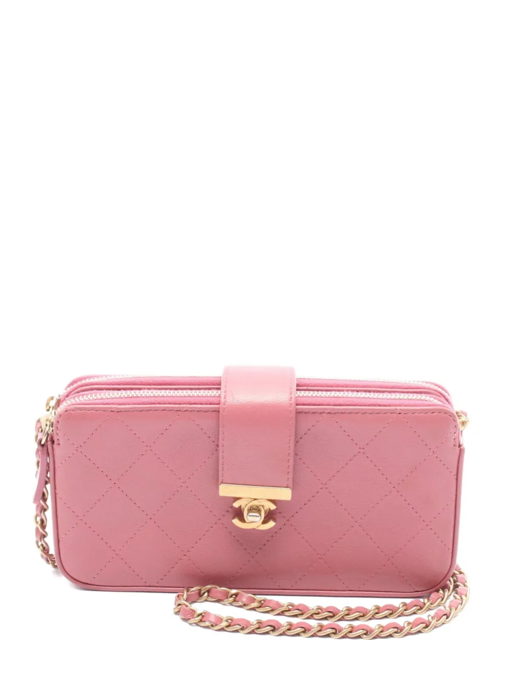 Pre-owned Chanel 2018-2019 Matelasse Chain Wallet In Pink