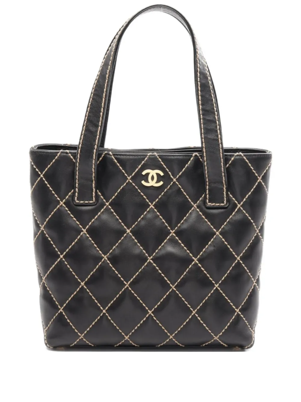 Pre-owned Chanel 2003-2004 Wild Stitch Quilted Tote Bag In Black