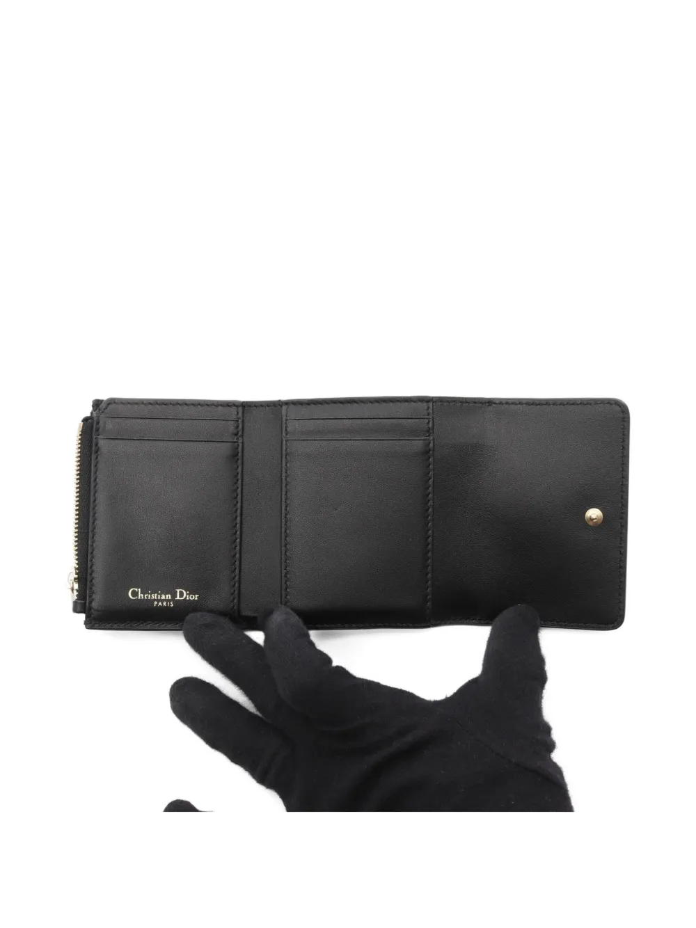 Pre-owned Dior 2000s Mintaigne Lotus Tri-fold Wallet In Black