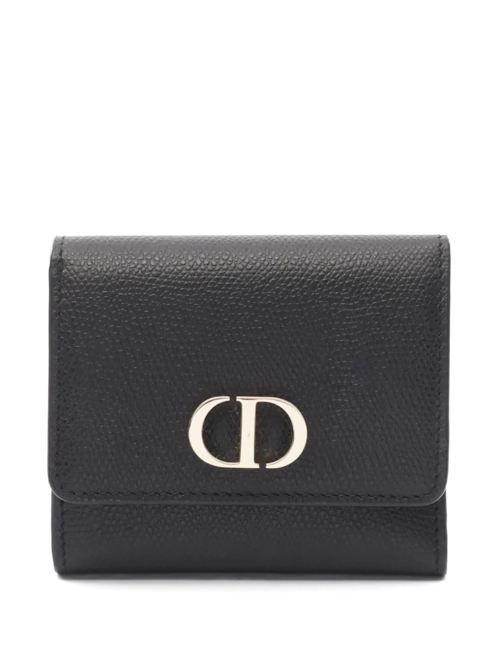 Pre-owned Dior 2000s Mintaigne Lotus Tri-fold Wallet In Black