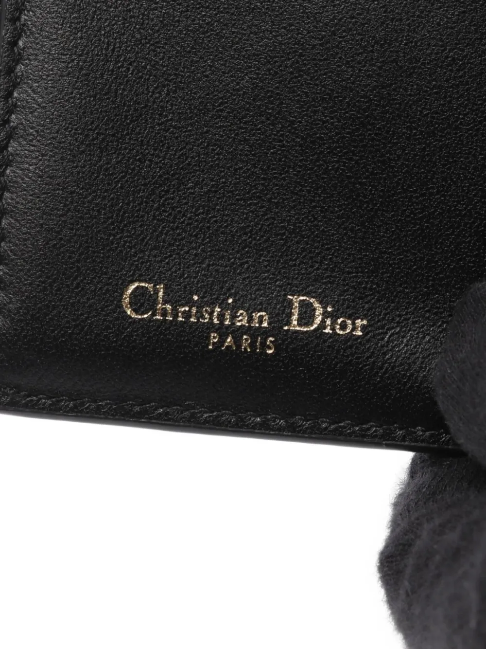 Pre-owned Dior 2000s Mintaigne Lotus Tri-fold Wallet In Black