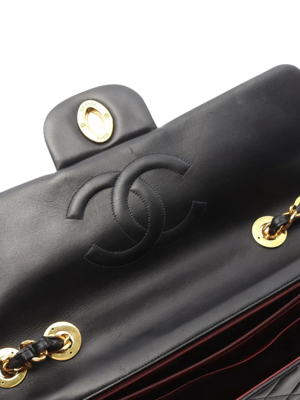 Pre-owned Chanel 1991 Deca Matlassé Lambskin Shoulder Bag In Black