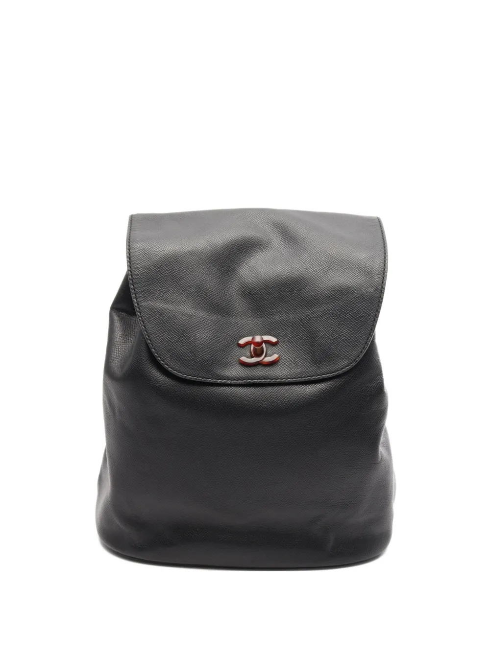 Pre-owned Chanel 1997-1999 Coco Mark Leather Backpack In Black