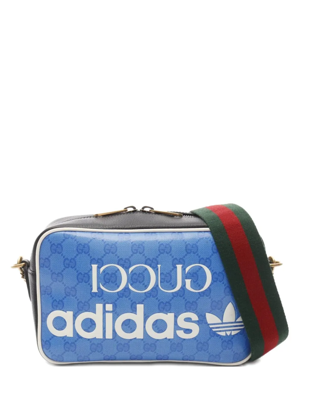 Pre-owned Gucci X Adidas 2010s Gg Monogram Leather Shoulder Bag In Blue