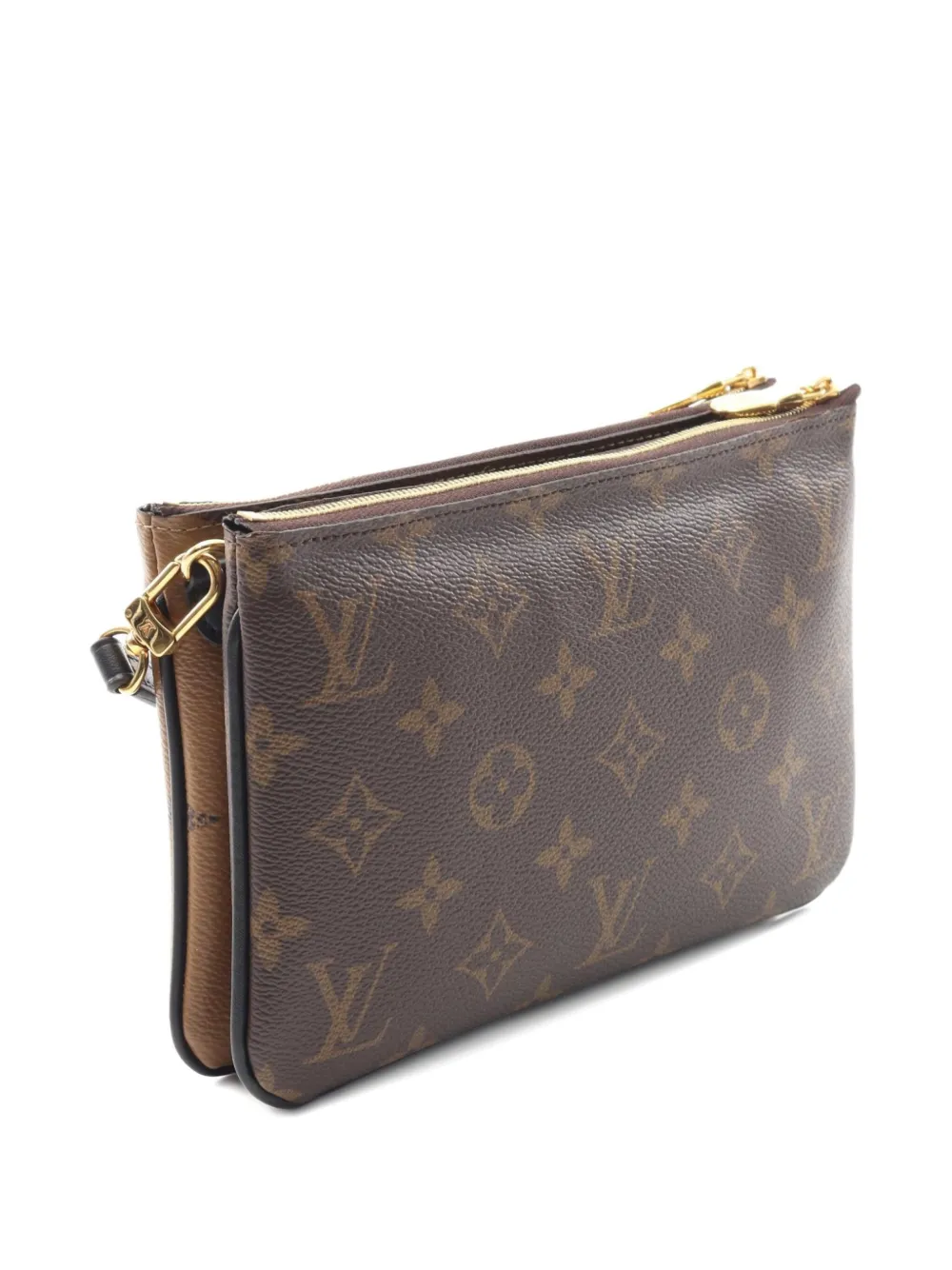Pre-owned Louis Vuitton 2020 Pochette Double-zip Monogram Giant Reverse Shoulder Bag In Brown