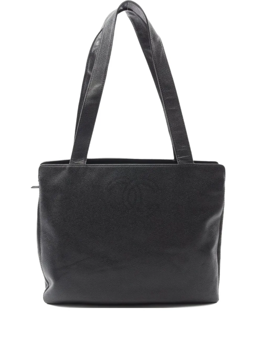 Pre-owned Chanel 2000-2002 Medium Interlocking-cc Leather Tote Bag In Black