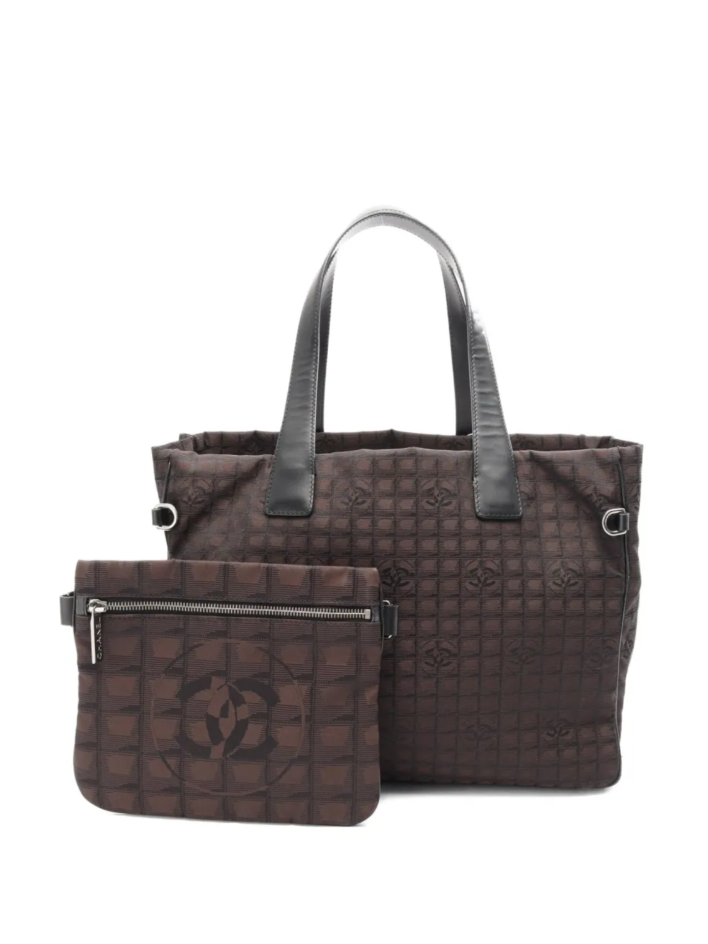 Pre-owned Chanel 2005-2006 Embossed Logo Tote Bag In Brown