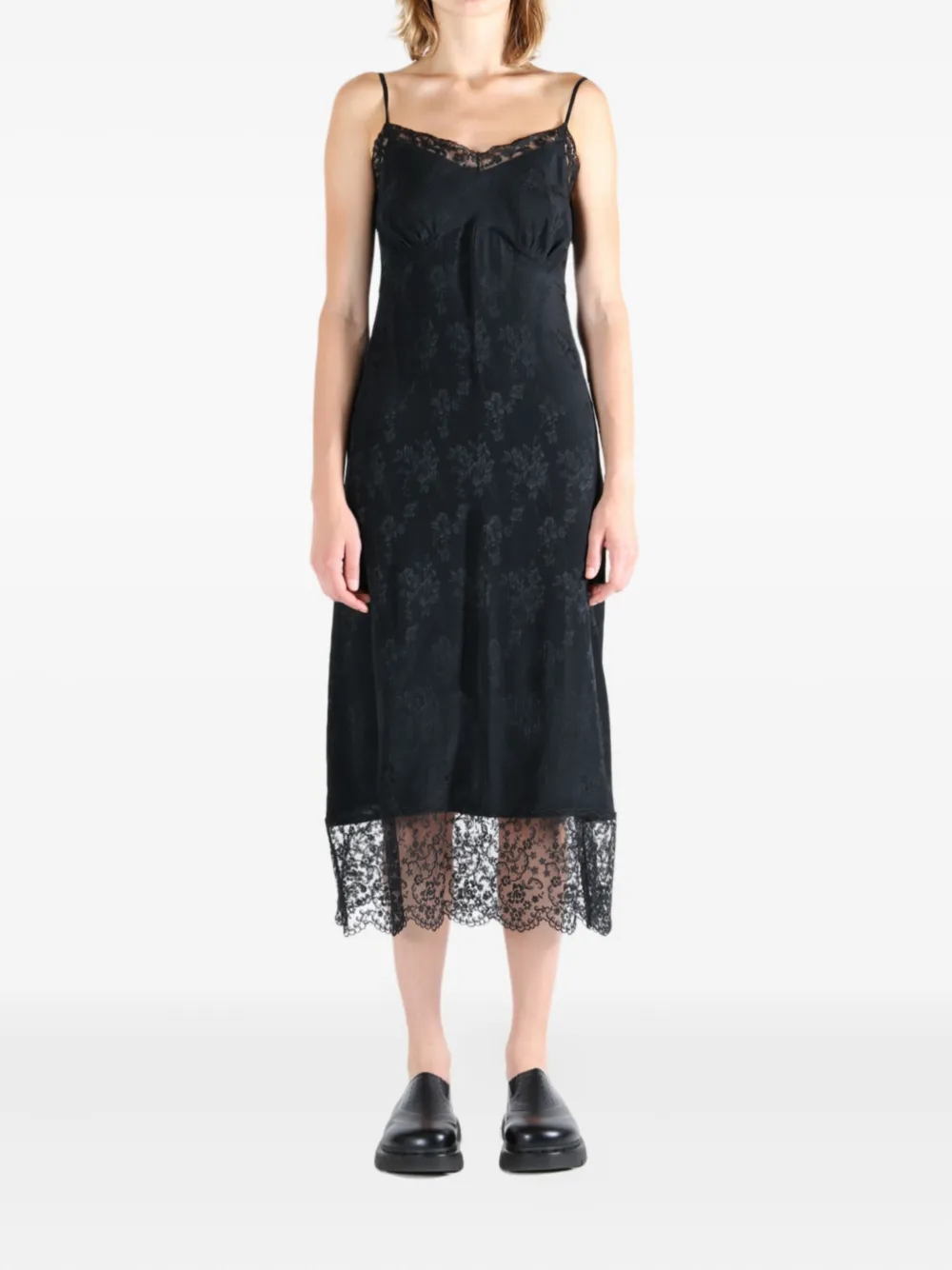 Simone Rocha floral-lace slip midi dress - Zwart