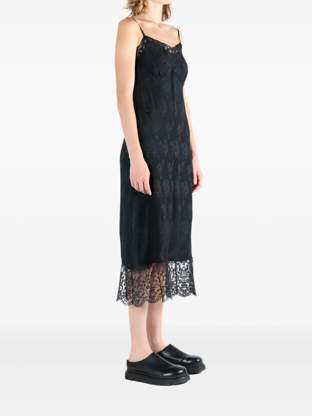 Simone Rocha floral-lace slip midi dress Zwart