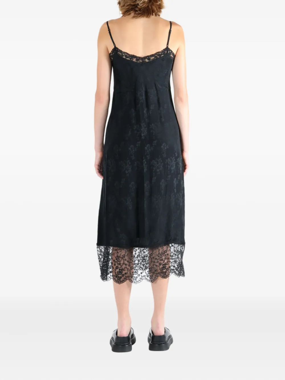 Simone Rocha floral-lace slip midi dress Zwart