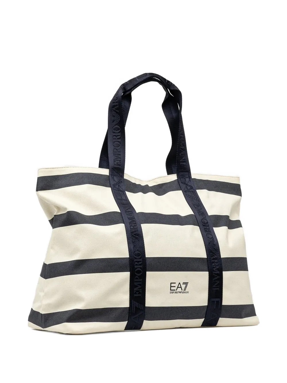 Ea7 Large Stripe Cotton Tote Bag In White