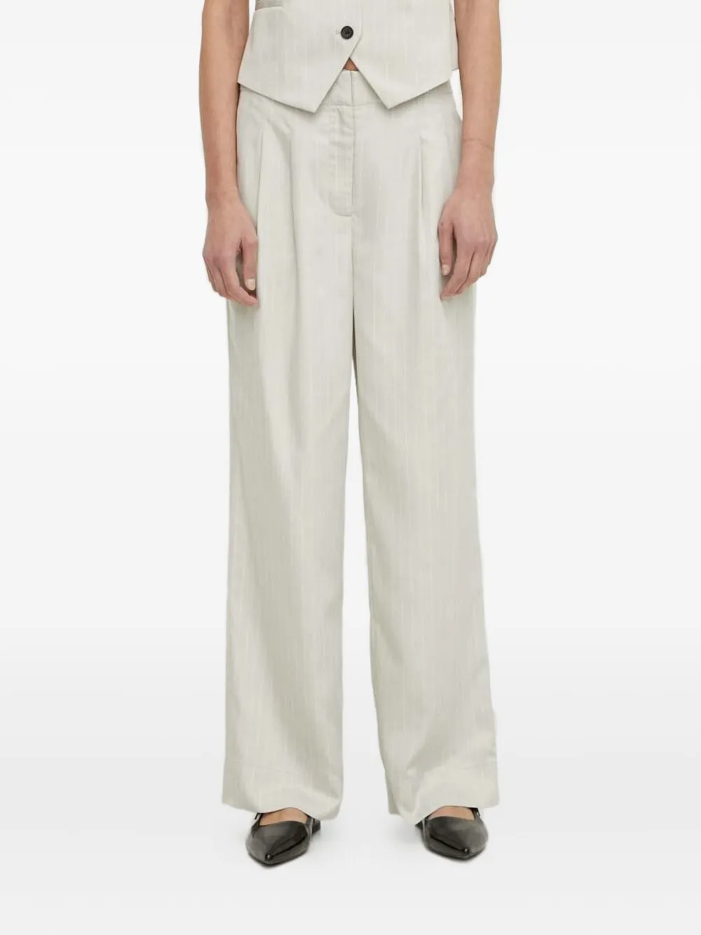 Bruuns Bazaar Pinstripe Pleated-front Trousers In White