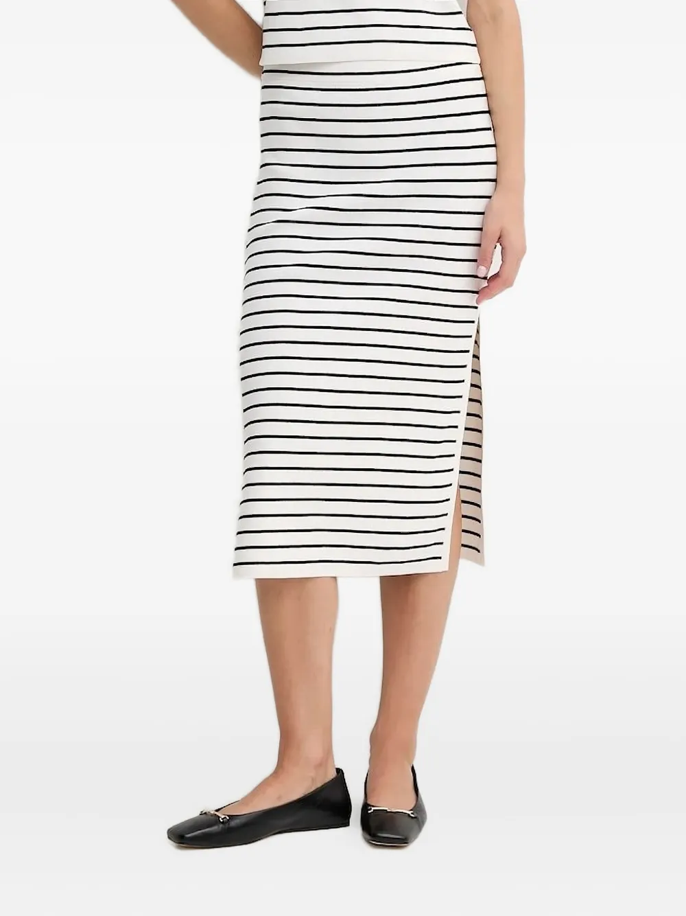 DKNY striped side-split midi skirt Wit