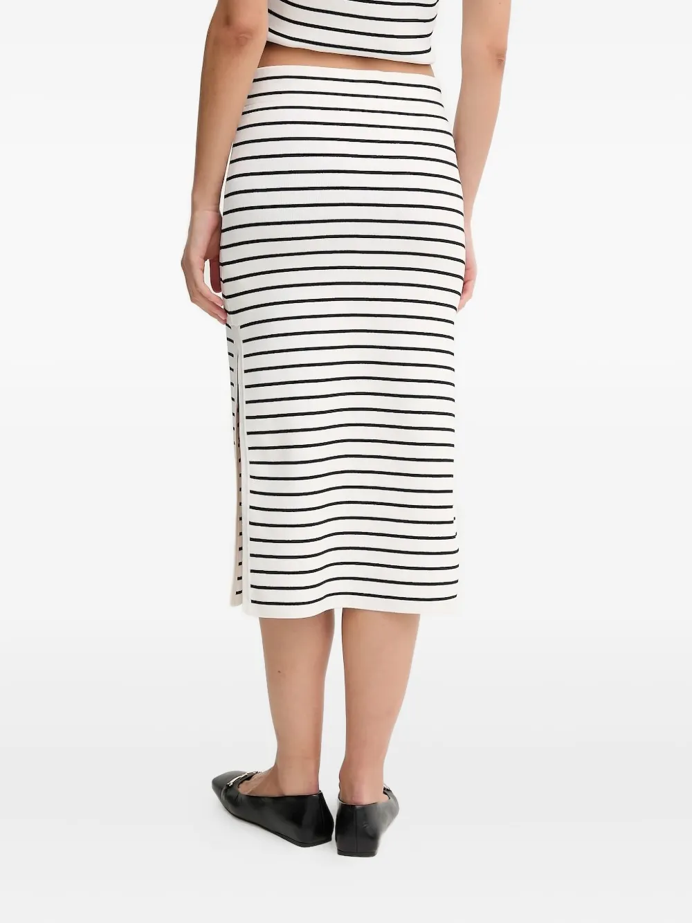 DKNY striped side-split midi skirt Wit