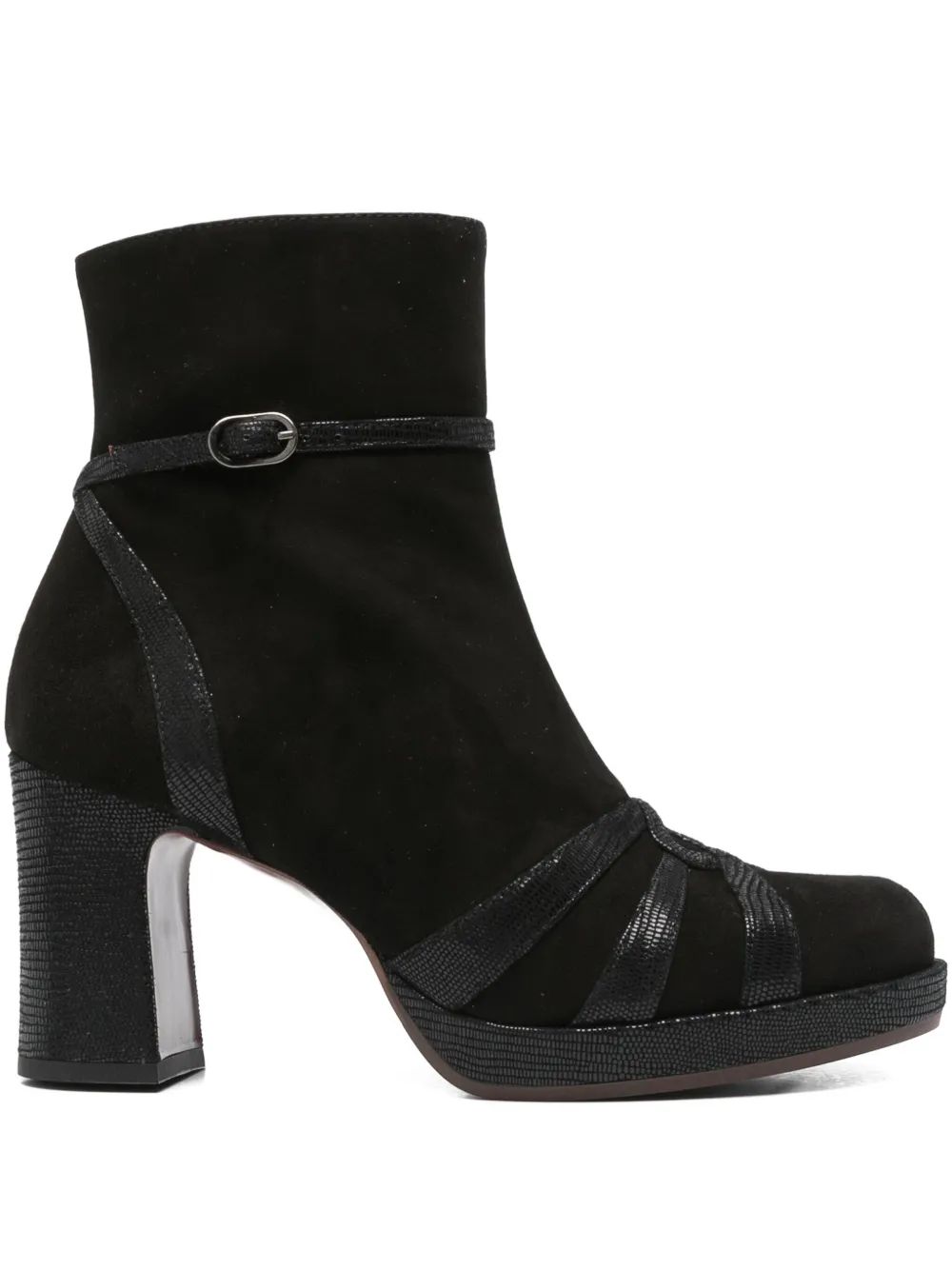 Chie Mihara 80mm Buckle-strap Suede Boots In Black