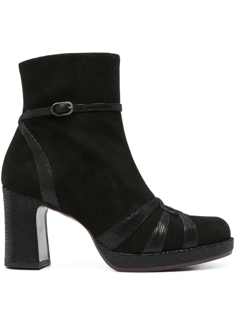 Chie Mihara 80mm buckle-strap suede boots Black