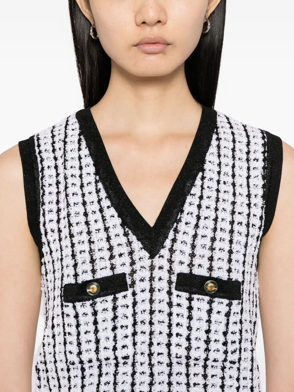 Pre-owned Chanel 1997 Sleeveless Vest Sweater Top In White