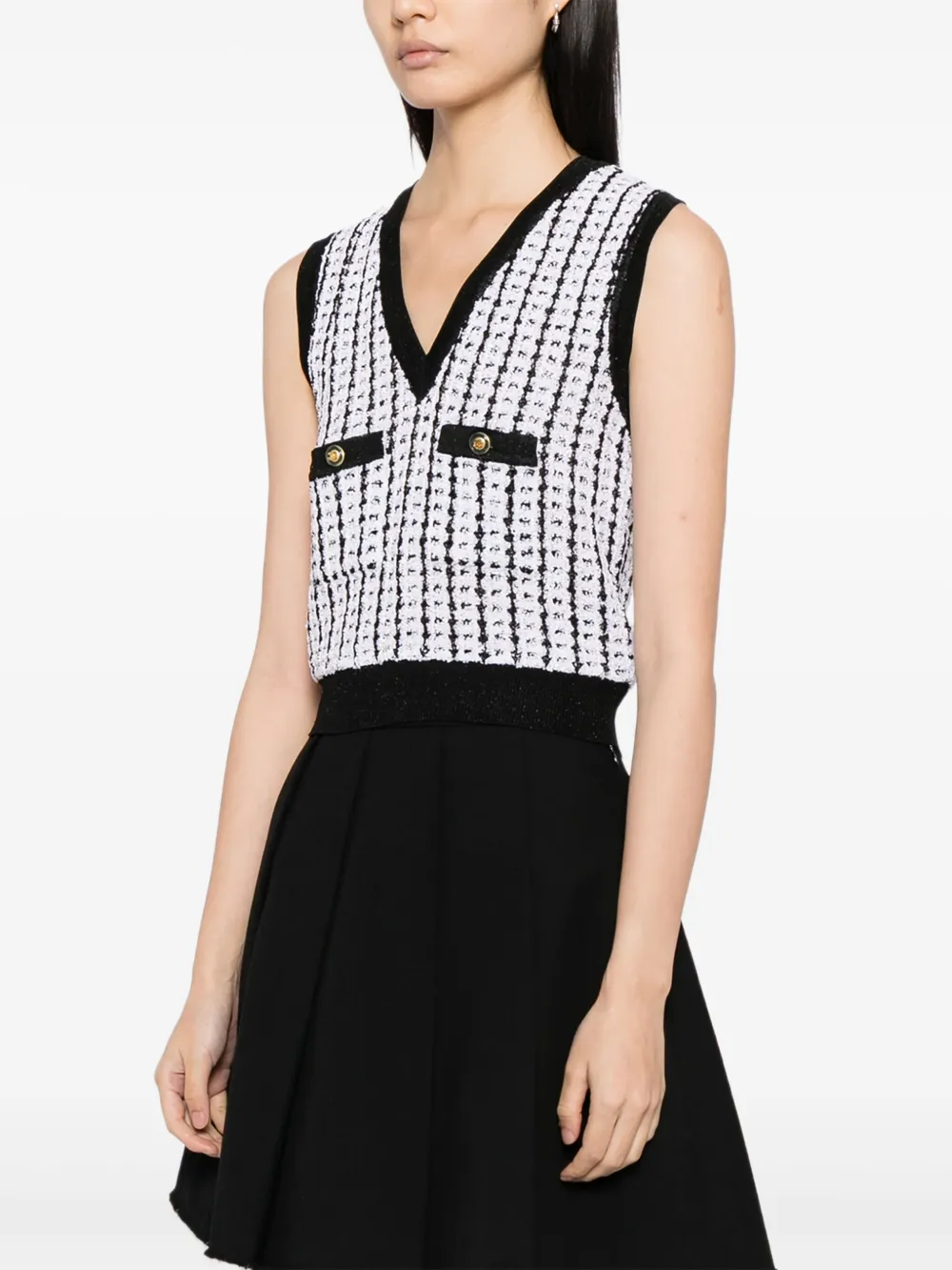 Pre-owned Chanel 1997 Sleeveless Vest Sweater Top In White