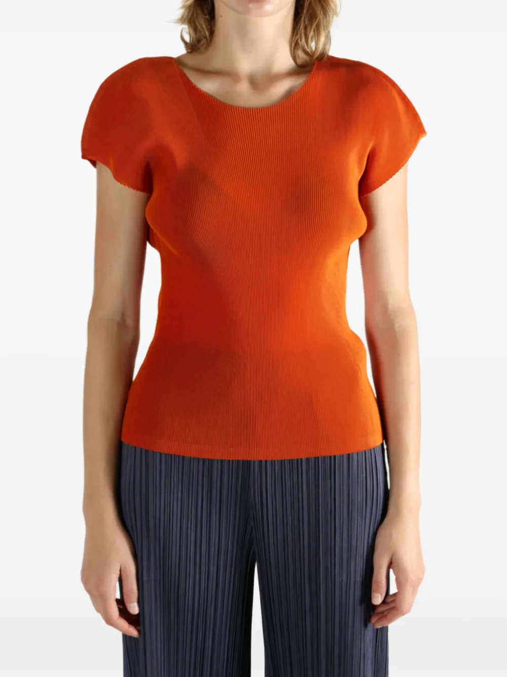Pleats Please Issey Miyake short-sleeve pleated top - Oranje