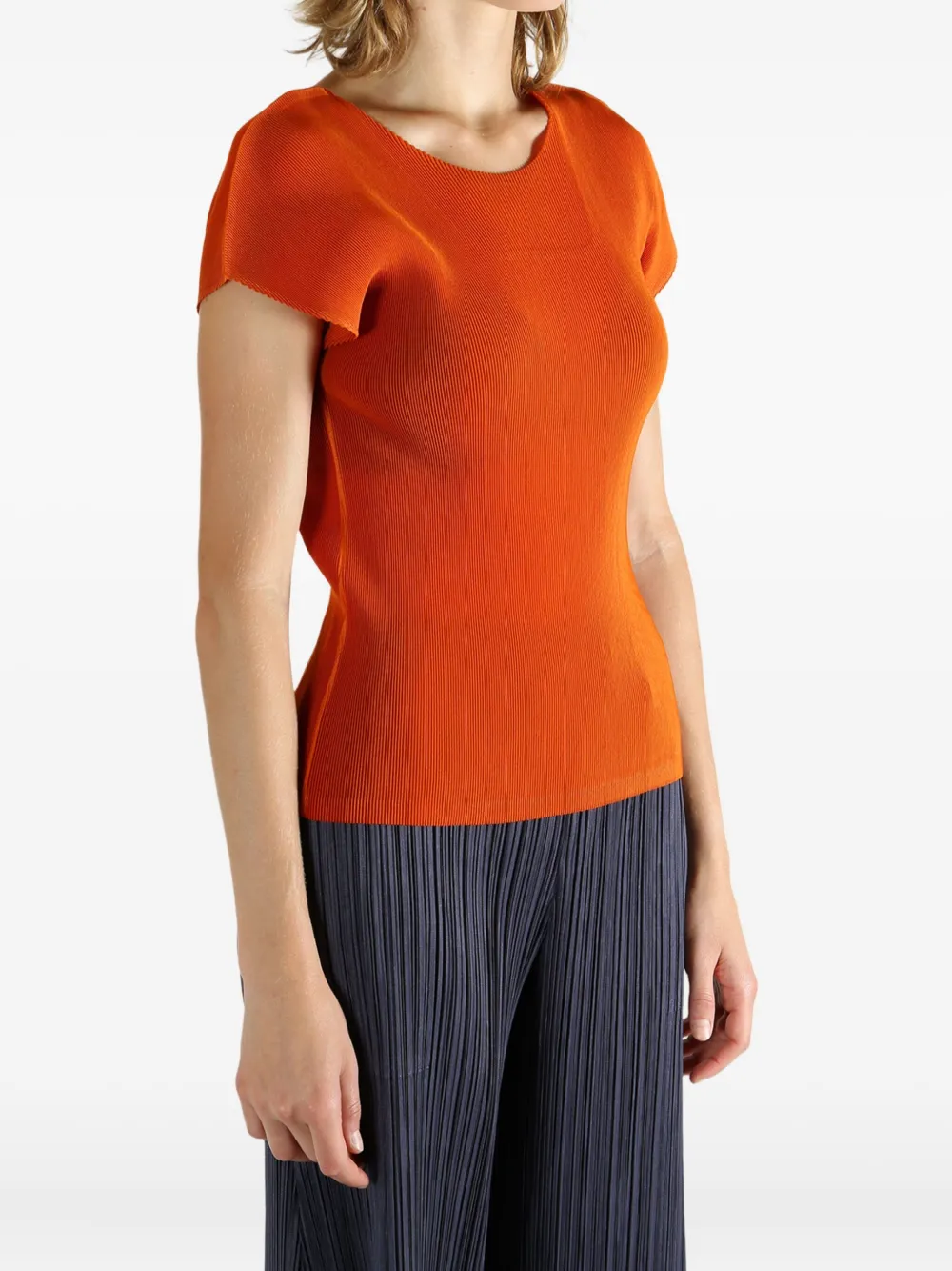 Pleats Please Issey Miyake short-sleeve pleated top Oranje
