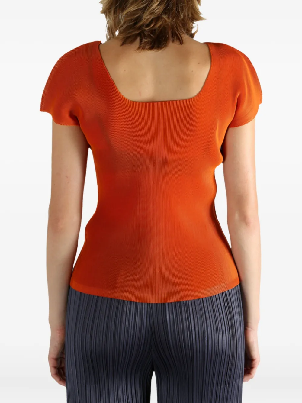 Pleats Please Issey Miyake short-sleeve pleated top Oranje