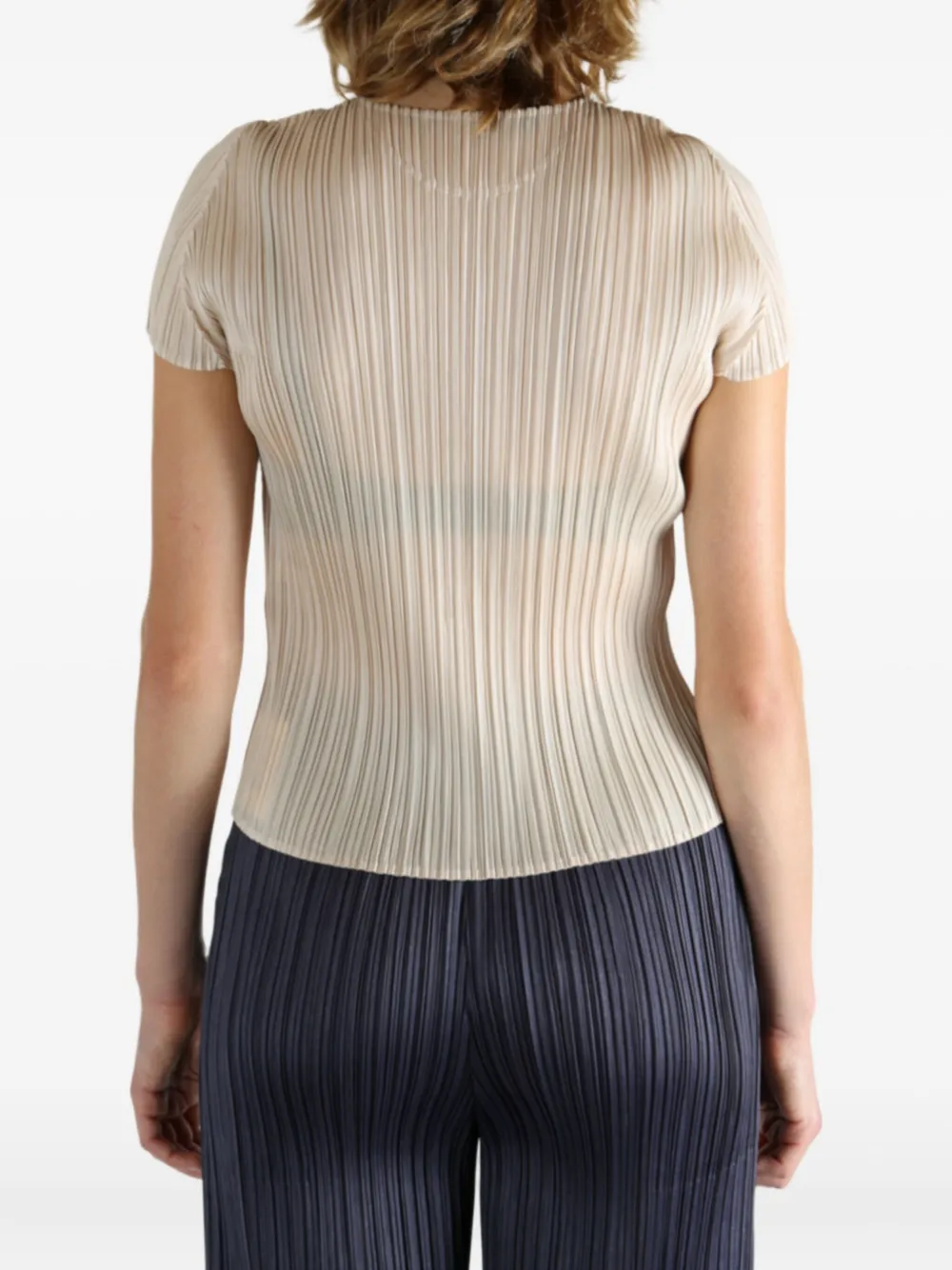 Pleats Please Issey Miyake short-sleeve pleated top Beige