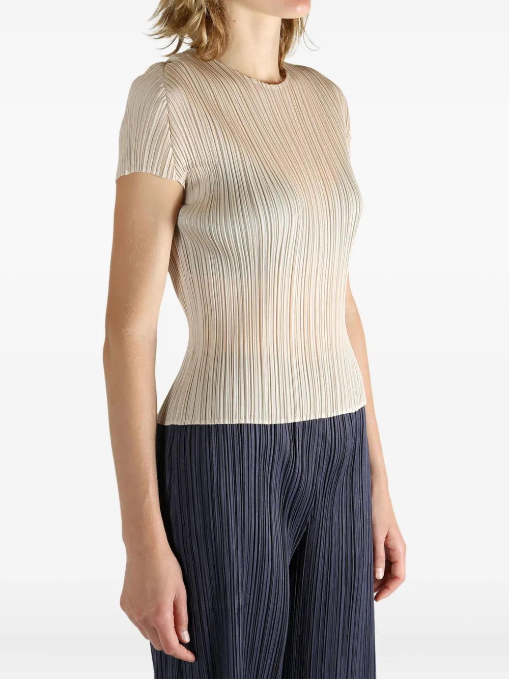 Pleats Please Issey Miyake short-sleeve pleated top Beige
