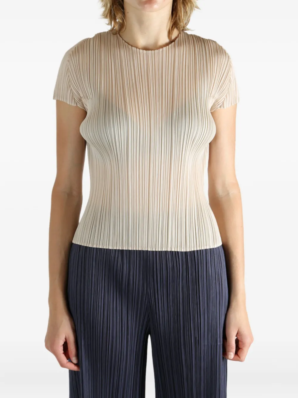 Pleats Please Issey Miyake short-sleeve pleated top - Beige