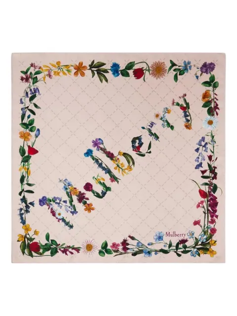 Mulberry وشاح حرير بطبعة زهور
