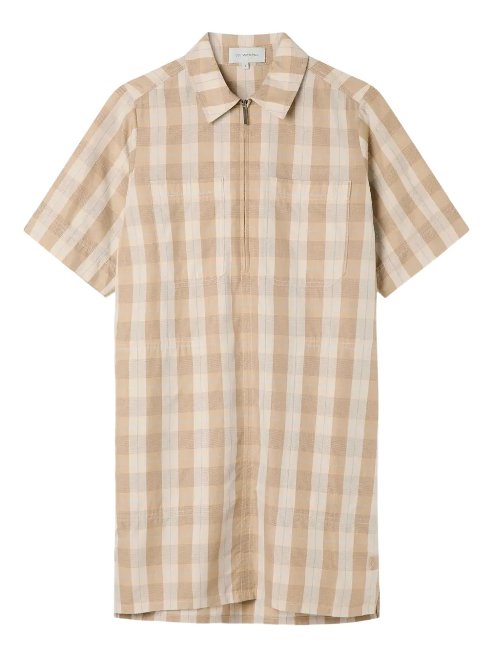 Lee Mathews gingham zip-front shirt mini dress - Nude