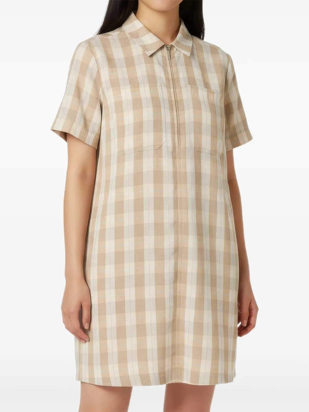 Lee Mathews Mini-blousejurk met gingham ruit en rits - Beige