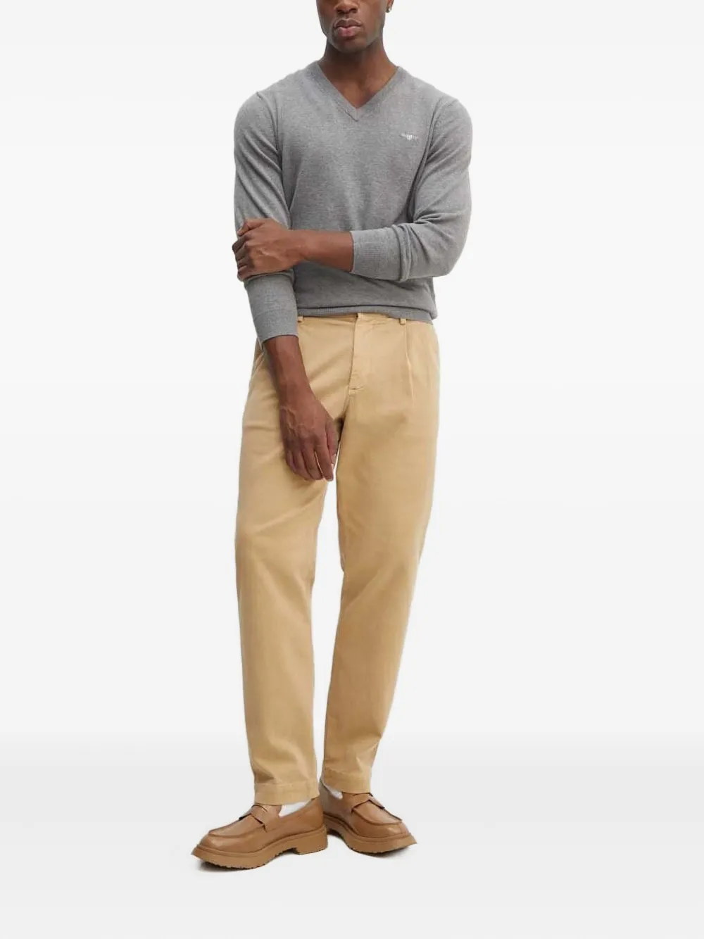 Gant v-neck logo-embroidered sweater - Grijs