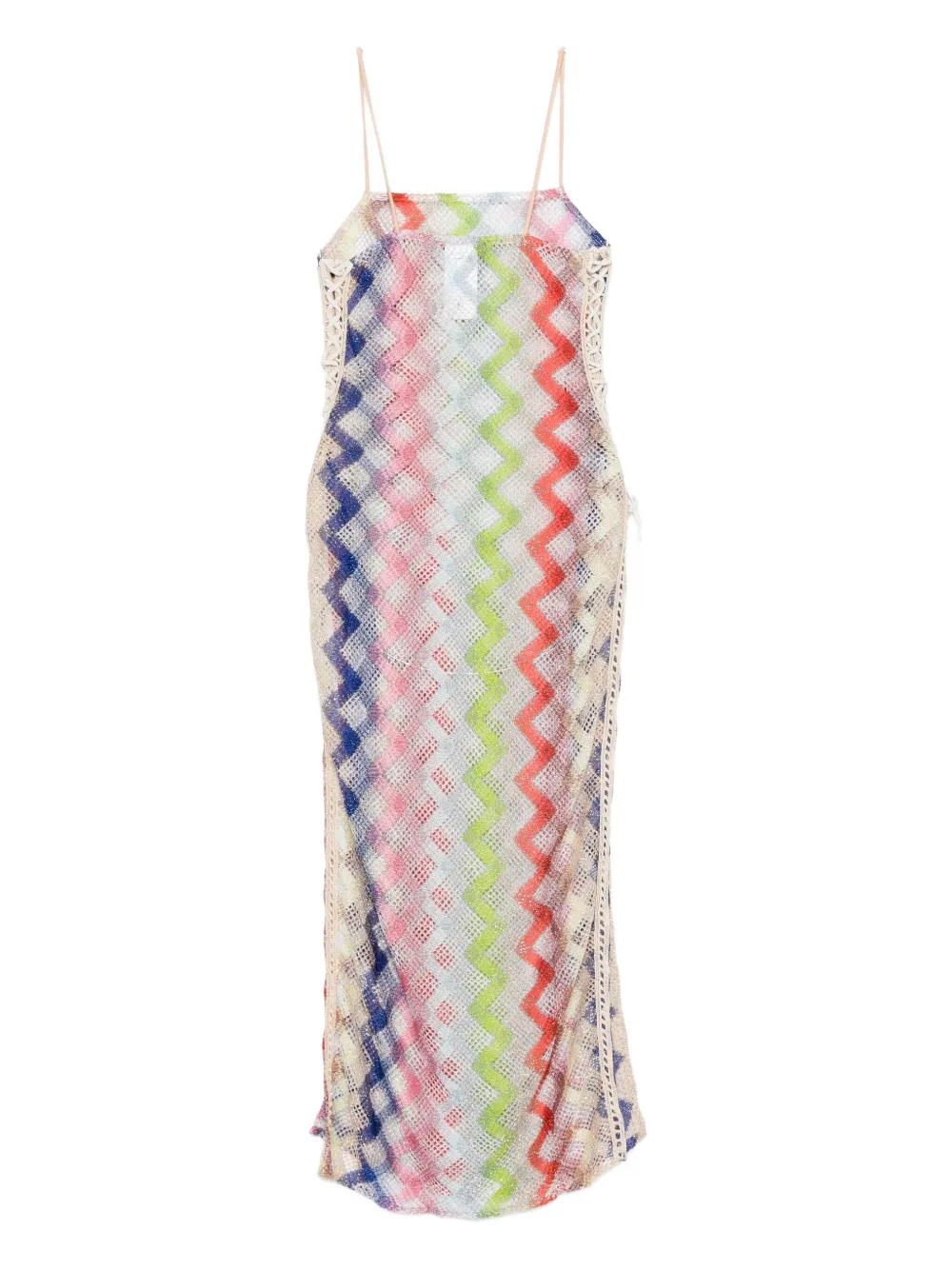 Missoni Sheer Fabric Zigzag Dress Lace-up Detail In Multi