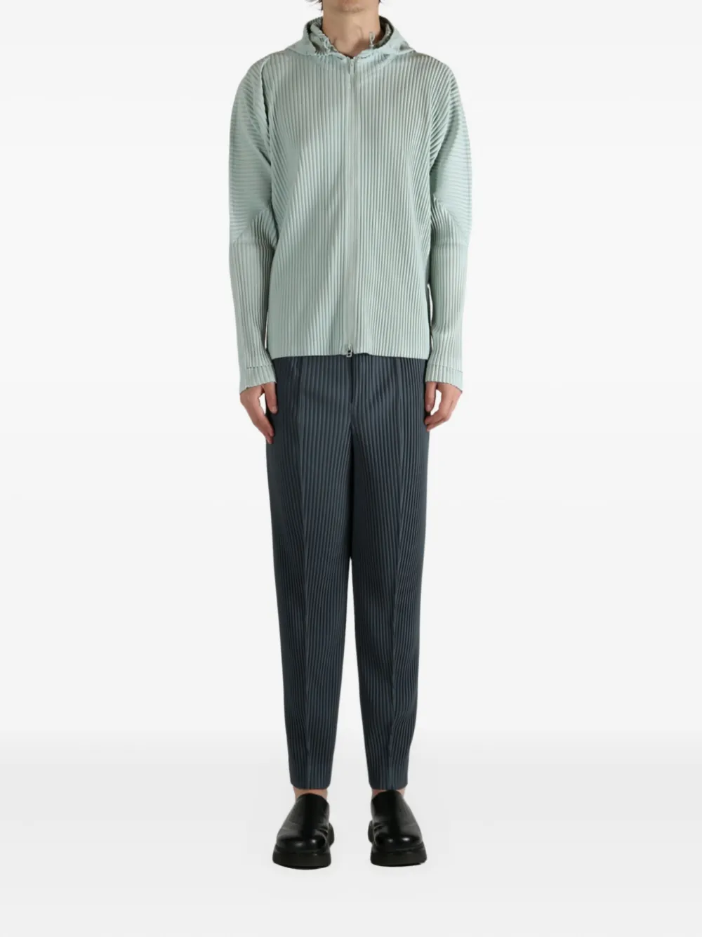 Issey Miyake Pleated Hooded Jacket In Green