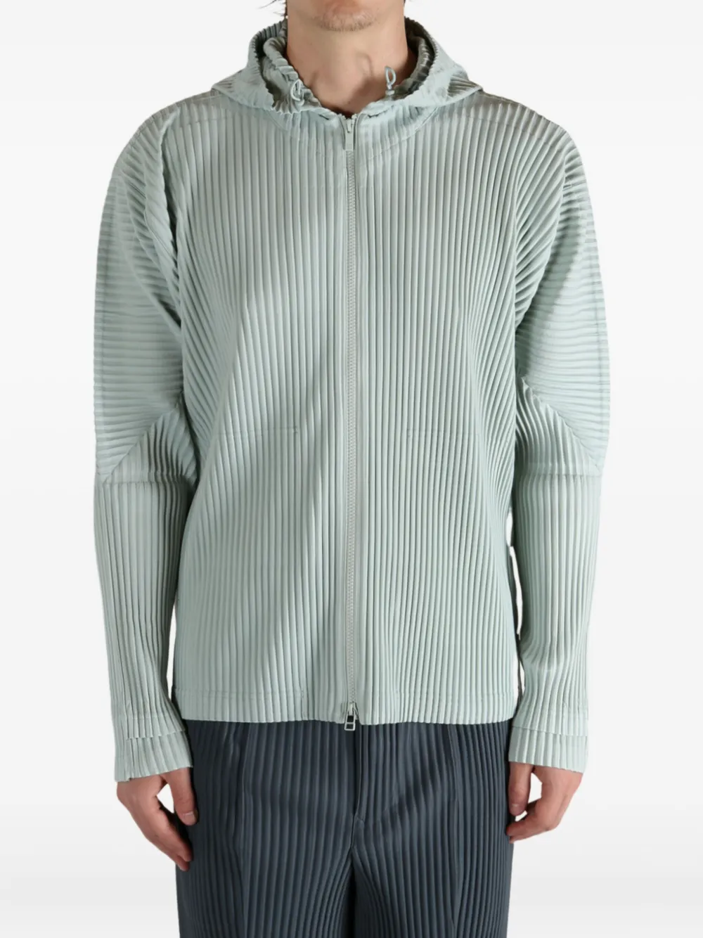 Issey Miyake Pleated Hooded Jacket In Green