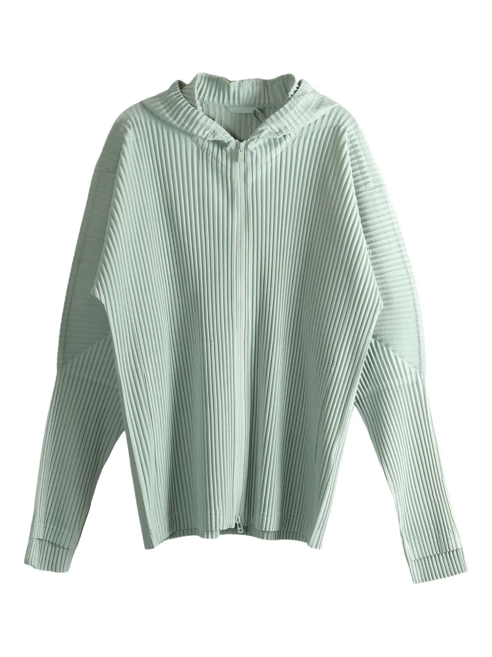 Issey Miyake Pleated Hooded Jacket In Green