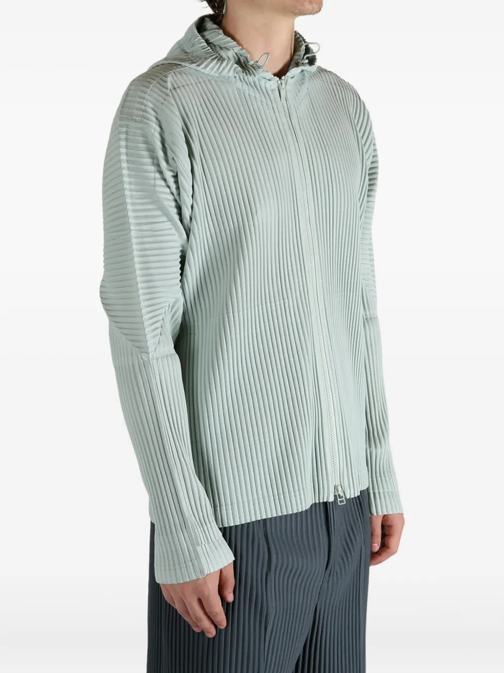 Issey Miyake Pleated Hooded Jacket In Green