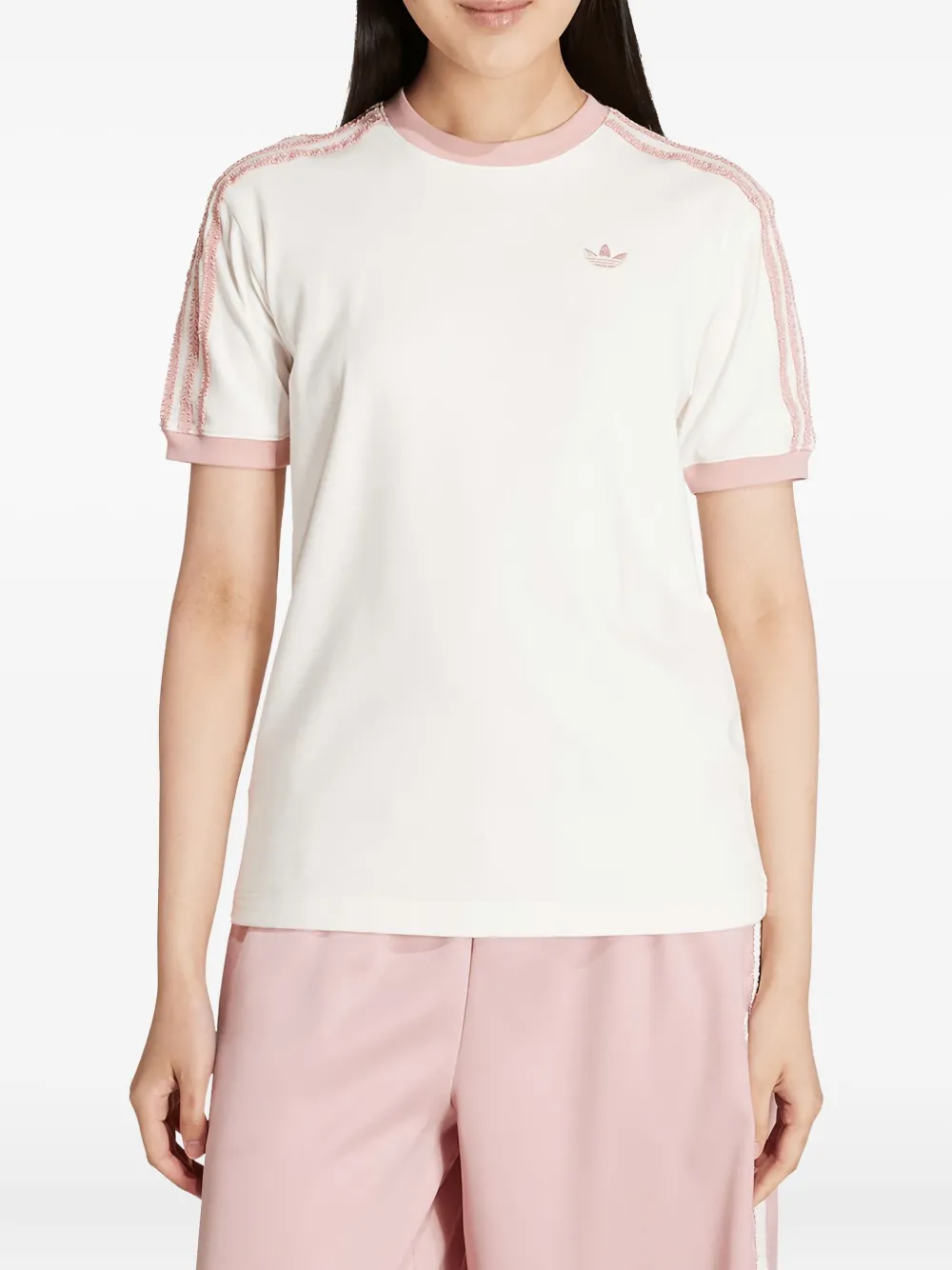 adidas T-shirt met drie strepen en ruches Wit