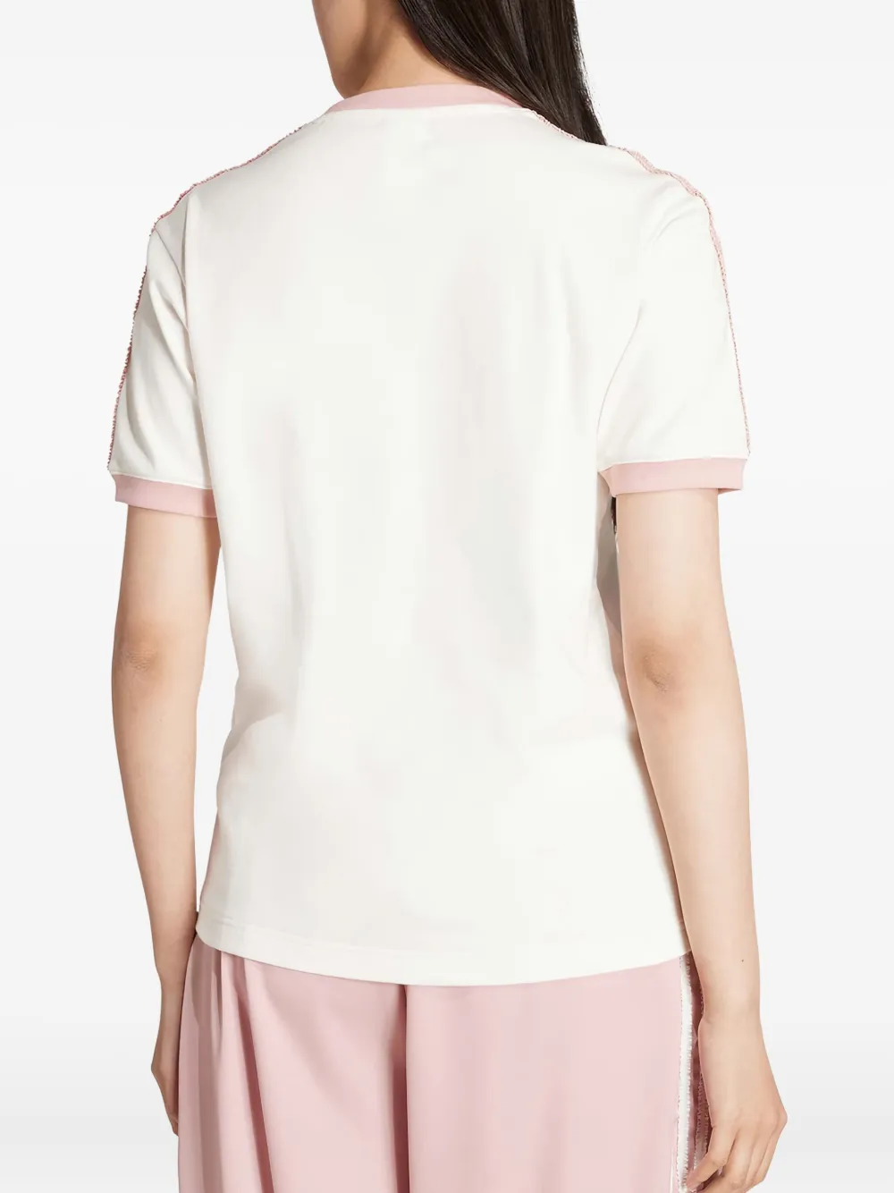 adidas T-shirt met drie strepen en ruches Wit