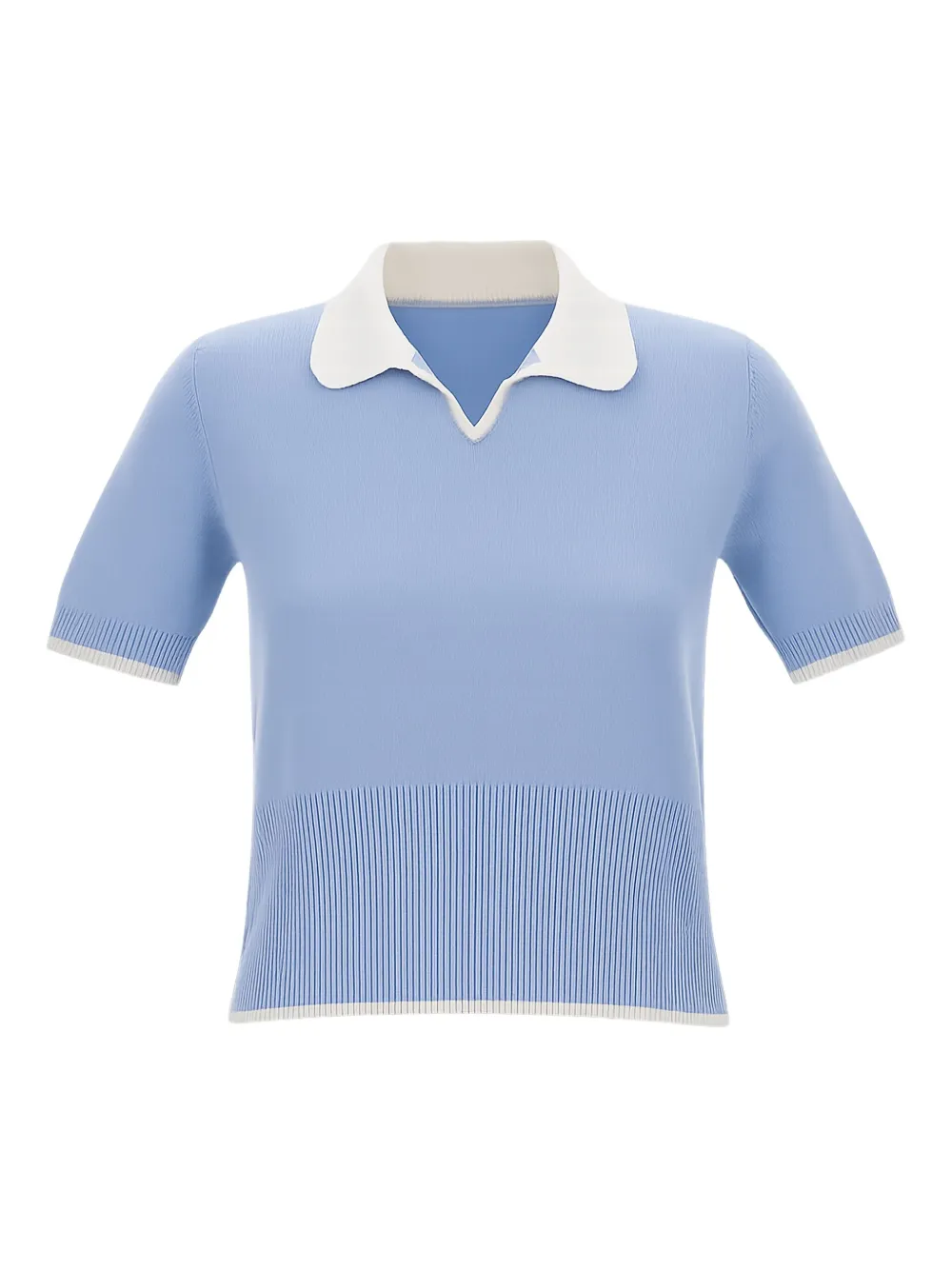 Thom Browne Ribbed-knit Short-sleeve Polo Top In Blue