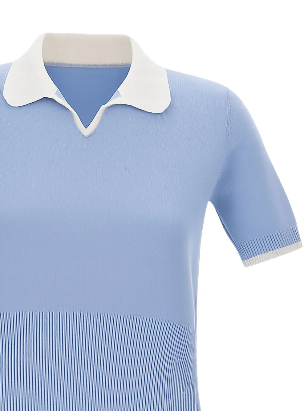 Thom Browne Ribbed-knit Short-sleeve Polo Top In Blue