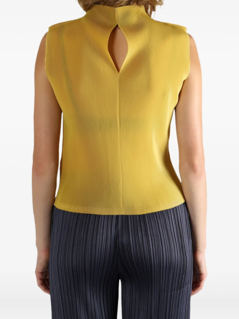 Pleats Please Issey Miyake pleated mock-neck top Geel
