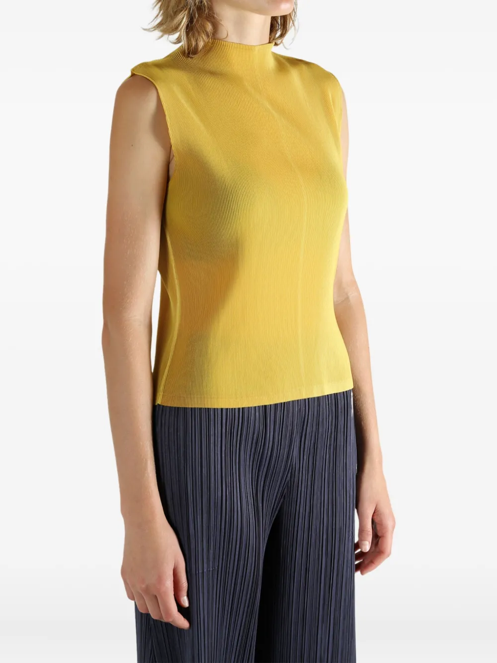 Pleats Please Issey Miyake pleated mock-neck top Geel