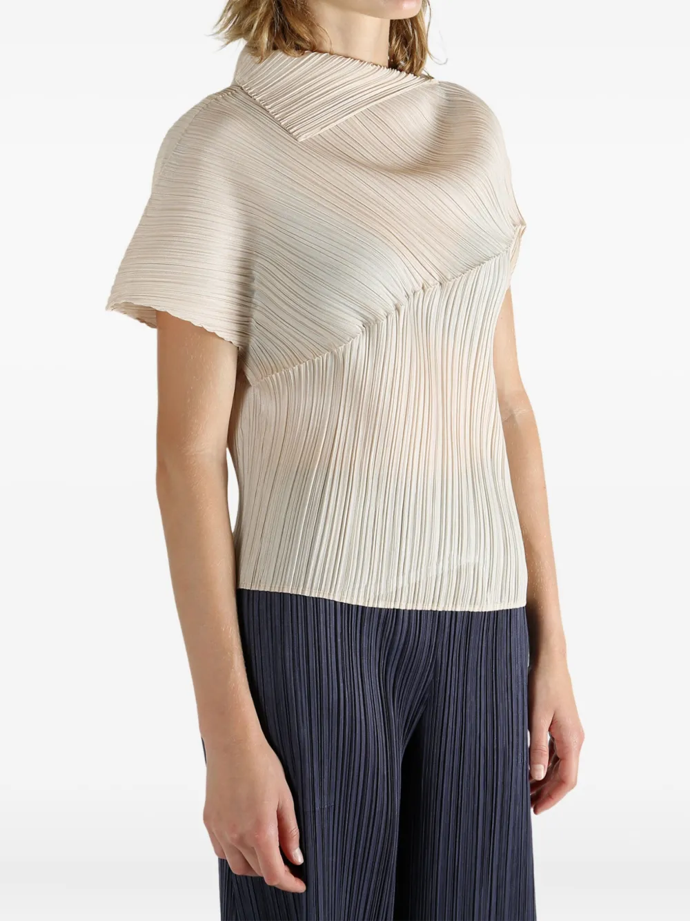 Pleats Please Issey Miyake pleated asymmetric top Beige
