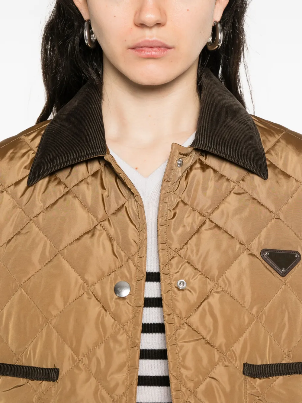Prada Gewatteerd jack met ribfluwelen kraag Beige